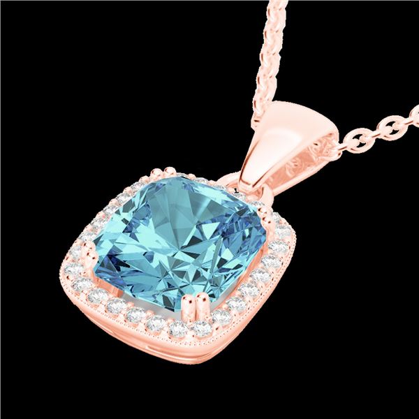 3.50 ctw Sky Blue Topaz & Micro VS/SI Diamond Necklace 14k Rose Gold - REF-31A4N