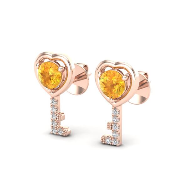 0.60 ctw Citrine & Diamond Micro Pave Key of Heart Earrings 14k Rose Gold - REF-15X5A