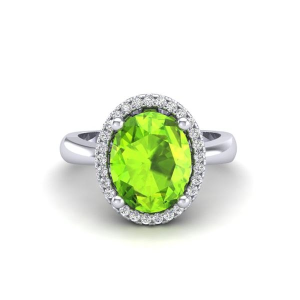 2.50 ctw Peridot & Micro Pave VS/SI Diamond Ring 18k White Gold - REF-42K4Y