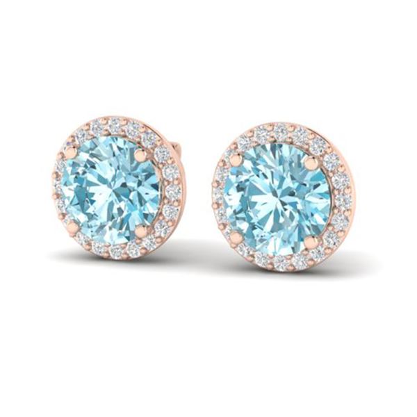 4 ctw Sky Blue Topaz & Halo VS/SI Diamond Micro Earrings 14k Rose Gold - REF-41H3R