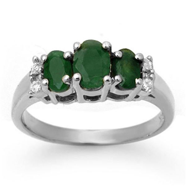 1.08 ctw Emerald & Diamond Ring 14k White Gold - REF-22N2F