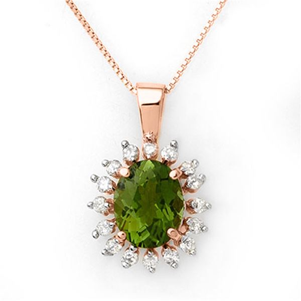 3.55 ctw Green Tourmaline & Diamond Necklace 14k Rose Gold - REF-72X8A