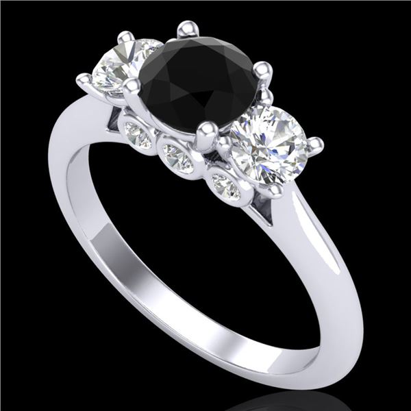 1.5 ctw Fancy Black Diamond Art Deco 3 Stone Ring 18k White Gold - REF-136W4H