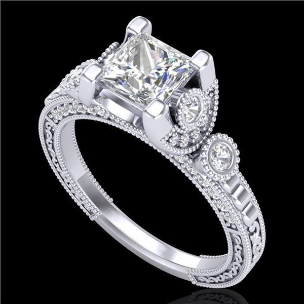 1.75 ctw Princess VS/SI Diamond Art Deco Ring 18k White Gold - REF-445G5W