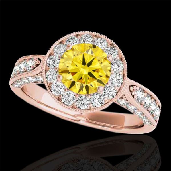 2 ctw Certified SI/I Fancy Intense Yellow Diamond Halo Ring 10k Rose Gold - REF-225M2G