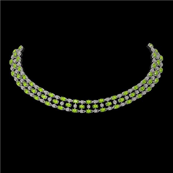 37.97 ctw Peridot & Diamond Necklace 10K White Gold - REF-427F3M