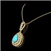 Image 3 : 3.97 ctw Turquoise & Diamond Victorian Necklace 14K Yellow Gold - REF-125K6Y