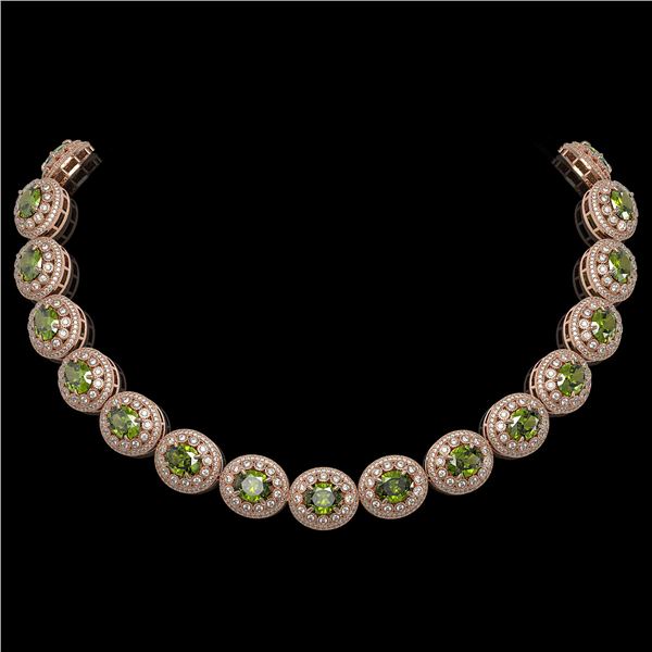 99.35 ctw Tourmaline & Diamond Victorian Necklace 14K Rose Gold - REF-2947R8K