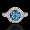Image 2 : 1.12 ctw Fancy Intense Blue Diamond Art Deco Ring 18k White Gold - REF-167H3R