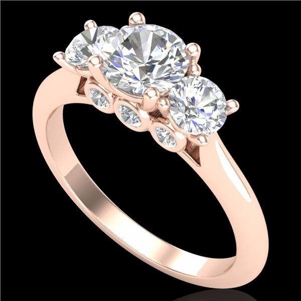 1.5 ctw VS/SI Diamond Solitaire Art Deco 3 Stone Ring 18k Rose Gold - REF-236Y4X