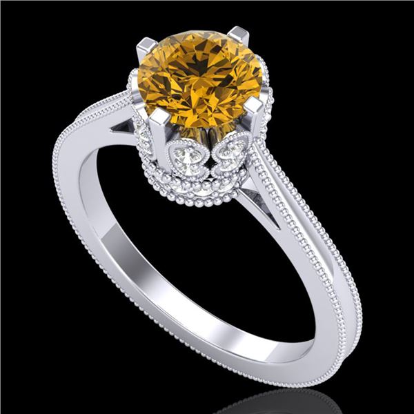 1.5 ctw Intense Fancy Yellow Diamond Art Deco Ring 18k White Gold - REF-209G3W