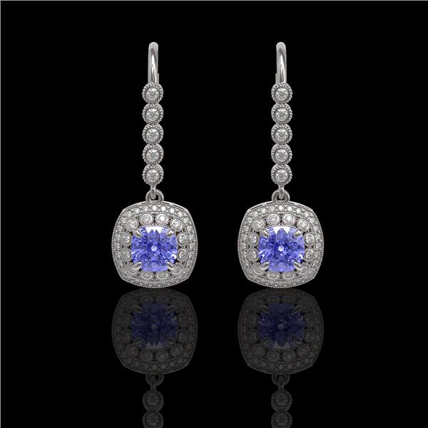 5.2 ctw Certified Tanzanite & Diamond Victorian Earrings 14K White Gold - REF-172X8A