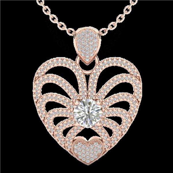 3 ctw Micro Pave VS/SI Diamond Certified Heart Necklace 14k Rose Gold - REF-477W3H