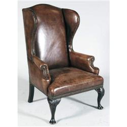 CHIPPENDALE STYLE WINGBACK CHAIR with leat