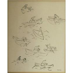 JOHN MARIN 10"x8" pencil sketch of boaters