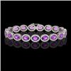 Image 1 : 13.11 ctw Amethyst & Diamond Micro Pave Halo Bracelet 10k White Gold - REF-263N6F