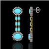 Image 2 : 7.39 ctw Turquoise & Diamond Earrings 14K Yellow Gold - REF-143G3W