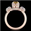 Image 3 : 3 ctw Intense Yellow Diamond Art Deco 3 Stone Ring 18k Rose Gold - REF-470H9R