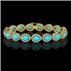 Image 1 : 13.19 ctw Turquoise & Diamond Micro Pave Halo Bracelet 10k Yellow Gold - REF-305K8Y