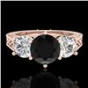 Image 2 : 2.01 ctw Fancy Black Diamond Art Deco 3 Stone Ring 18k Rose Gold - REF-241A8N