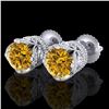 Image 1 : 3 ctw Intense Fancy Yellow Diamond Art Deco Earrings 18k White Gold - REF-636M4G