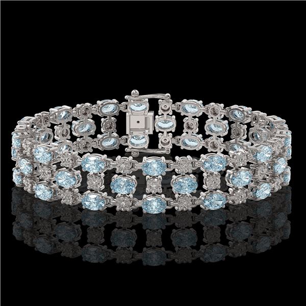 13.12 ctw Aquamarine & Diamond Row Bracelet 10K White Gold - REF-245W5H