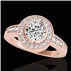 Image 1 : 2 ctw Certified Diamond Solitaire Halo Ring 10k Rose Gold - REF-394X3A