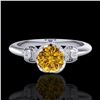 Image 2 : 1 ctw Intense Fancy Yellow Diamond Art Deco Ring 18k White Gold - REF-134K5Y
