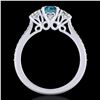 Image 3 : 1.67 ctw Intense Blue Diamond Art Deco 3 Stone Ring 18k White Gold - REF-200N2F