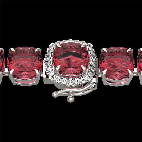 40 ctw Pink Tourmaline & Micro Diamond Bracelet 14k White Gold - REF-476W5H