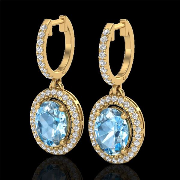 4.25 ctw Sky Blue Topaz & Micro VS/SI Diamond Earrings 18k Yellow Gold - REF-107M3G