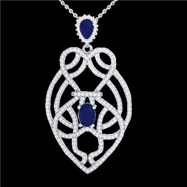 3.50 ctw Sapphire & Micro VS/SI Diamond Heart Necklace 14k White Gold - REF-180N2F