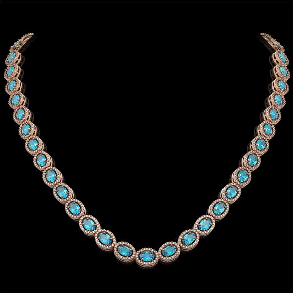 33.25 ctw Swiss Topaz & Diamond Micro Pave Halo Necklace 10k Rose Gold - REF-600K2Y