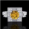 Image 2 : 1.55 ctw Intense Fancy Yellow Diamond Art Deco Ring 18k White Gold - REF-178A2N