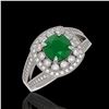 Image 1 : 2.69 ctw Certified Emerald & Diamond Victorian Ring 14K White Gold - REF-104X9A