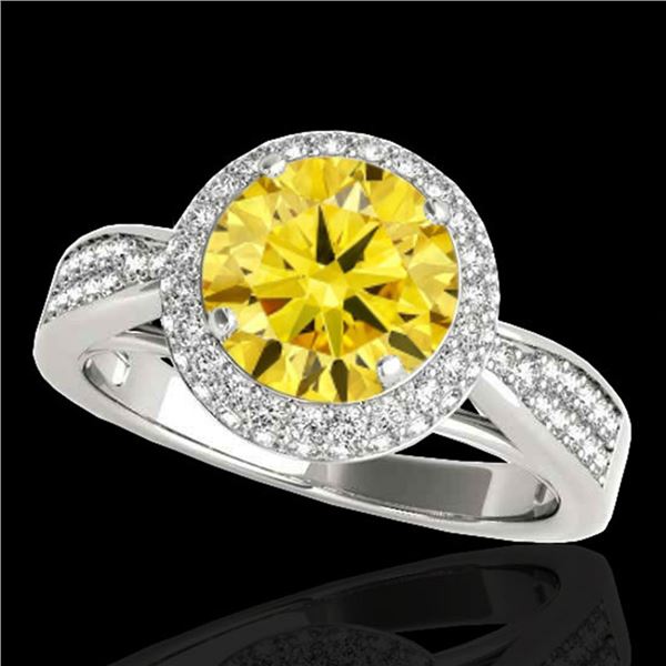 2.15 ctw Certified SI/I Fancy Intense Yellow Diamond Ring 10k White Gold - REF-381N8F