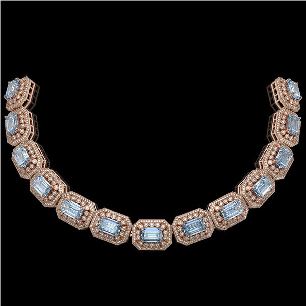 49.14 ctw Aquamarine & Diamond Victorian Bracelet 14K Rose Gold - REF-1361K5Y