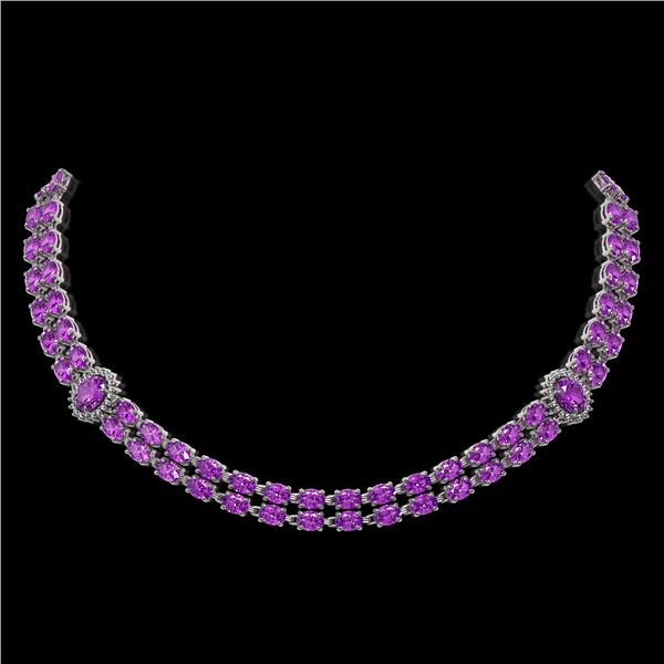 31.28 ctw Amethyst & Diamond Necklace 14K White Gold - REF-454N5F