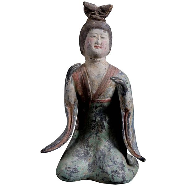 Chinese Pottery Painted Lady Statue