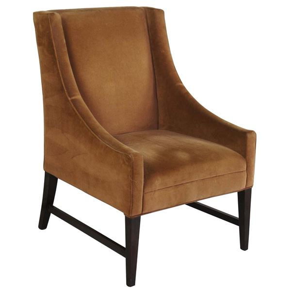 Velvet And Wood Swoop Arm Chair Sofa