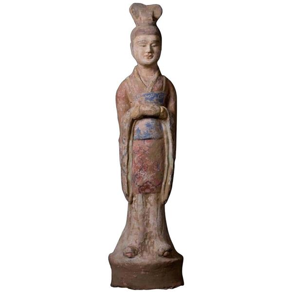 Chinese Pottery Painted Lady Figure,