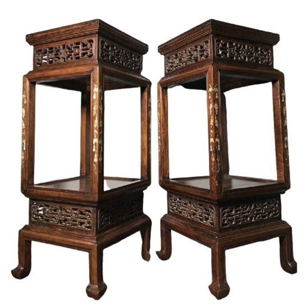 Chinese Huanghuali Wood Stand Pair Qing