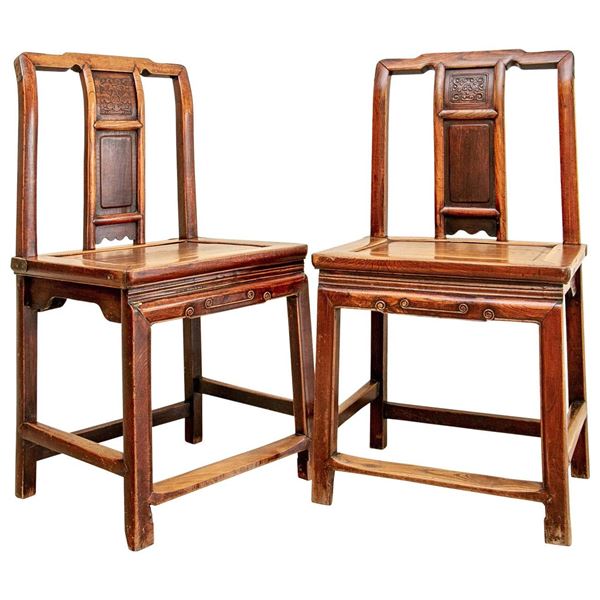 Chinese Hardwood Chair Pair Qing