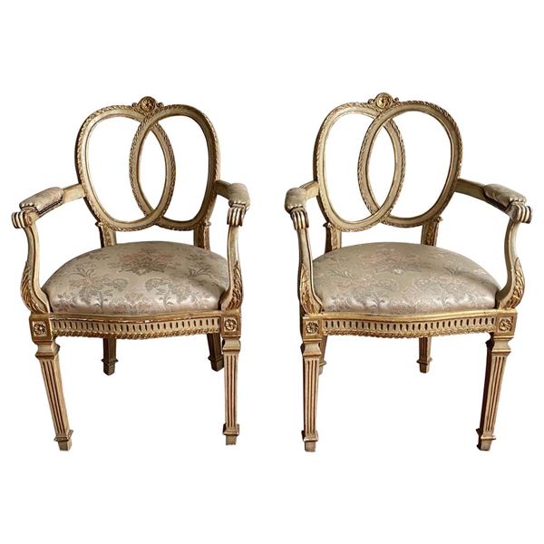 Fir Wood ArmChair Pair Louis XVI Style