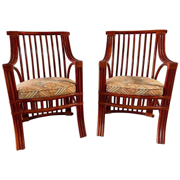 Rattan Wood ArmChair Pair