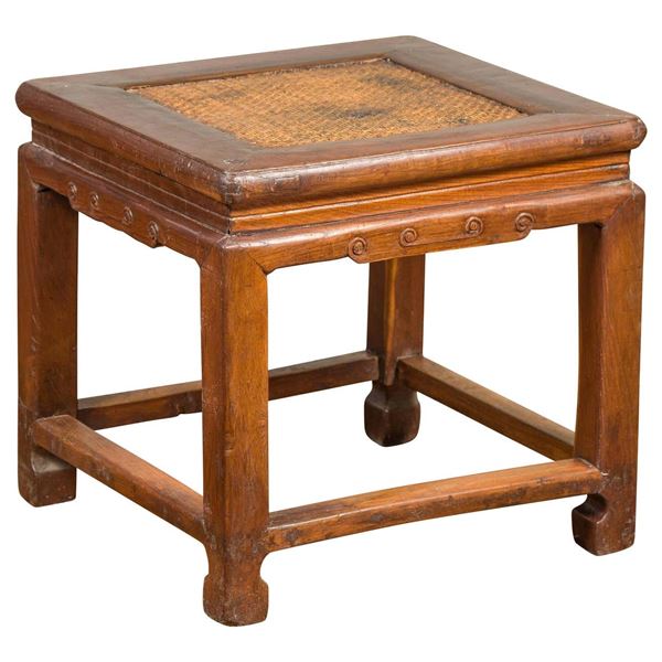 Chinese Hardwood And Rattan Stool