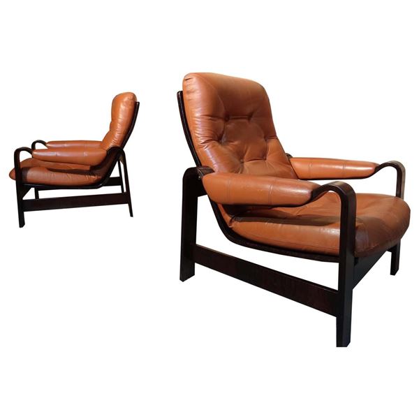 Bentwood And Leather Club Chair Pair