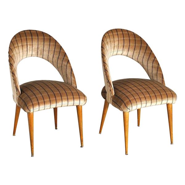 Beech Wood And Velvet Chair Pair