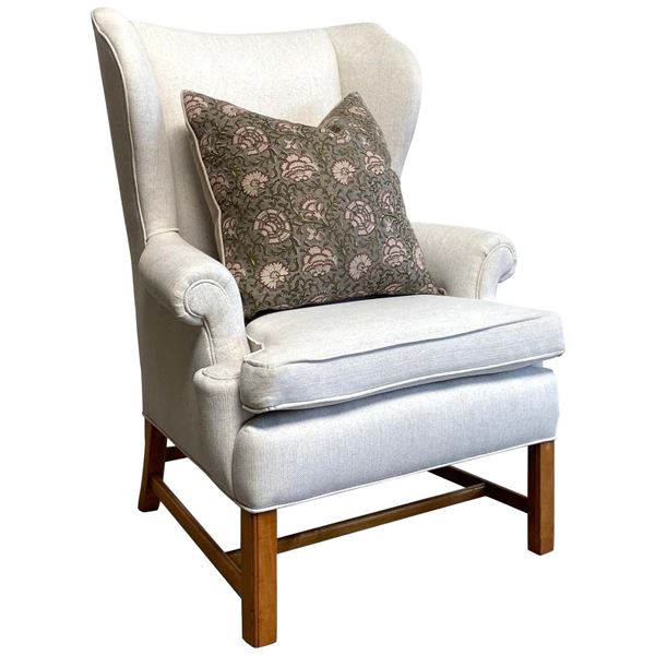 Harwood And Fabric Wing Chair