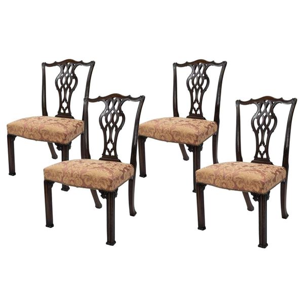 Mahogany Wood Dining Chairs Set Chippendale